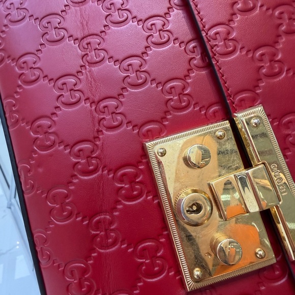 Gucci Ruby Red Embossed Leather Satchel with Gold Hardware - Picture 8 of 9